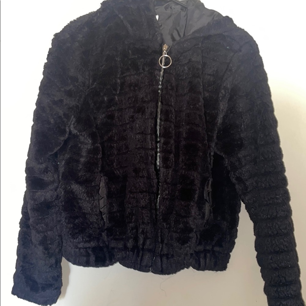 Black Fuzzy Hooded Jacket